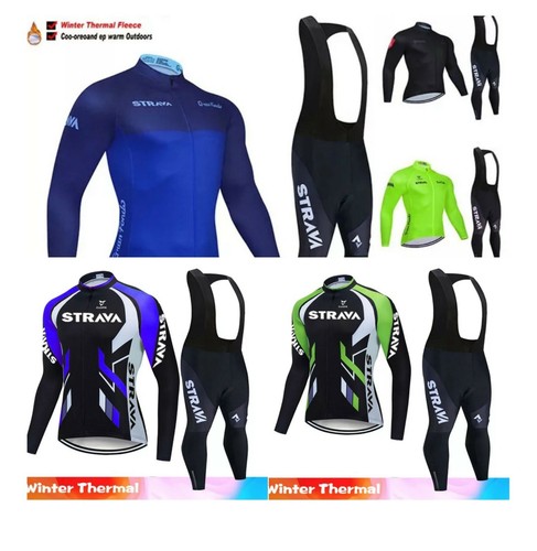 Completo ciclismo Maglia/Salopette invernale pile felpato termico Strava  Gel 20D | eBay