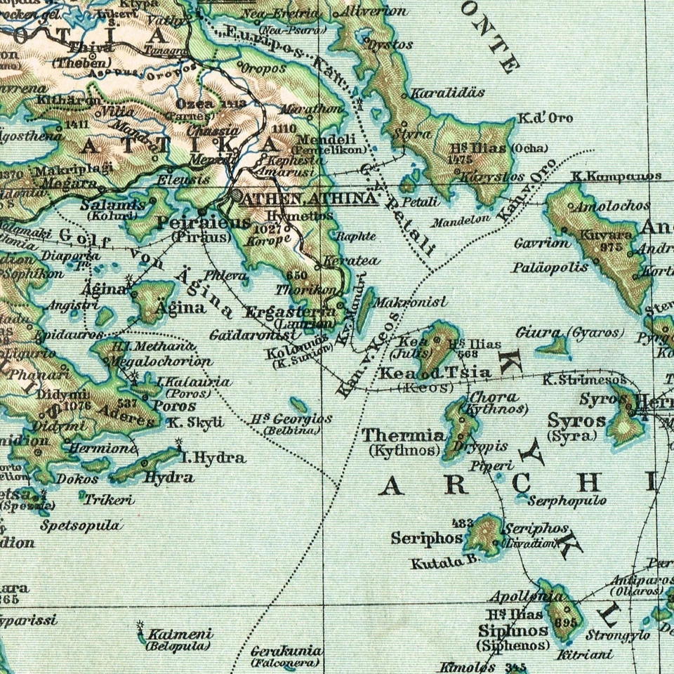 GREECE Original Antigue Map 1907  Ελληνική Δημοκρατία - Image 4 of 4