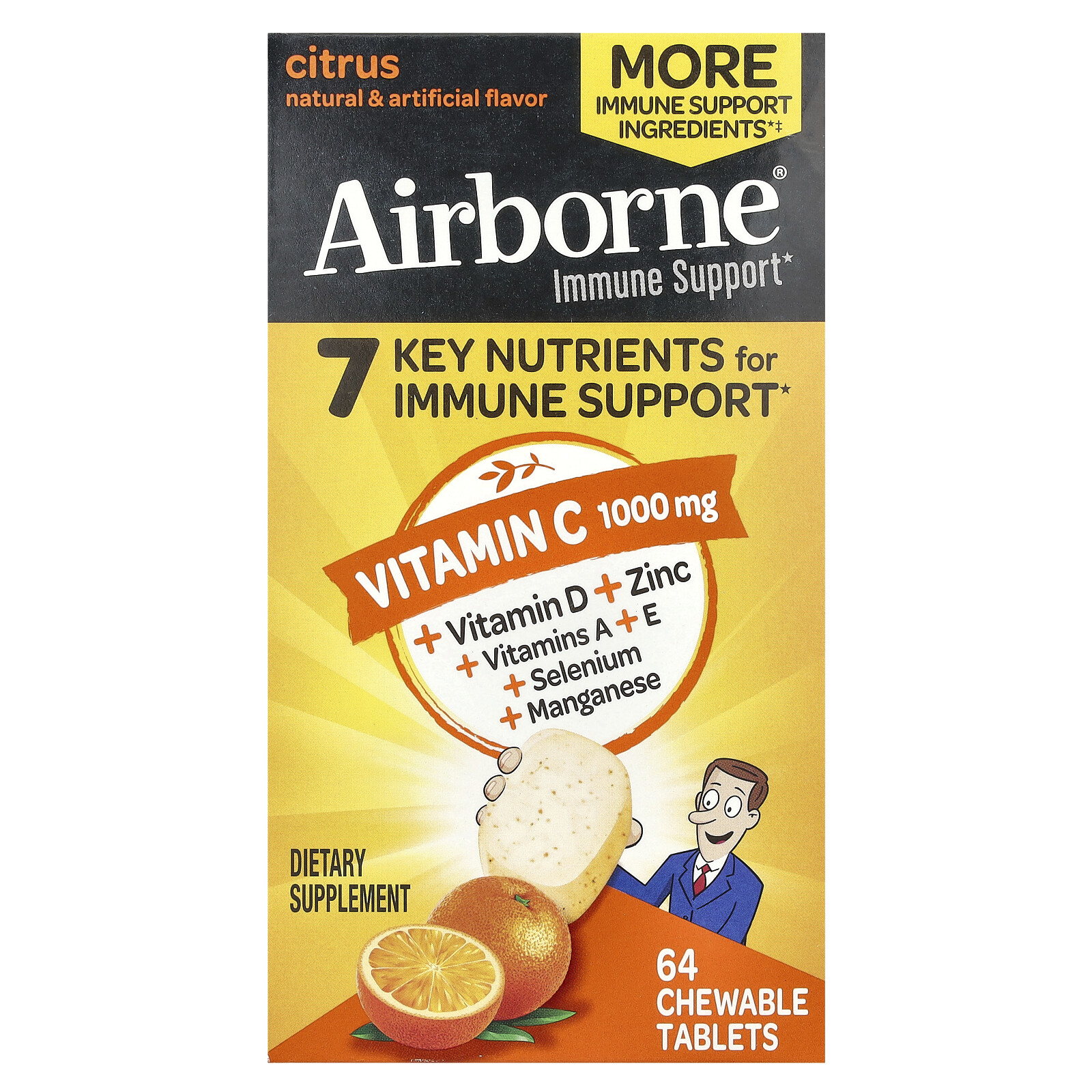 AirBorne Blast of Vitamin C Citrus 64 жевательных таблетки без глютена 3790₽