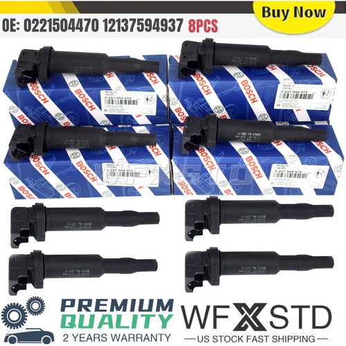 8x OEM Bosch Ignition Coils Set W/ Connector Boot For 0221504470 BMW 5 6 7 x5 x6