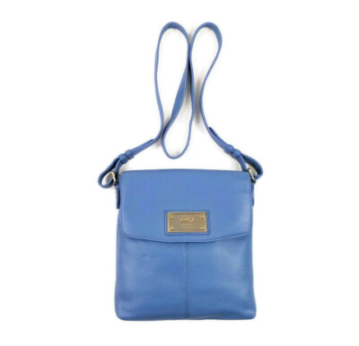 Vintage DKNY Donna Karan NY Blue Pebbled Leather Long Strap Crossbody Purse