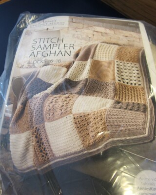 Annie s Stitch Sampler Crochet Afghan Yarn & Pattern Blocks 16-18 SEALED In Pack