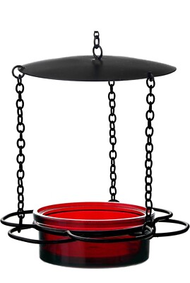 Hanging Red Glass Bird Feeder Seed Tray for Bird Feeding Outdoor by Mosaic