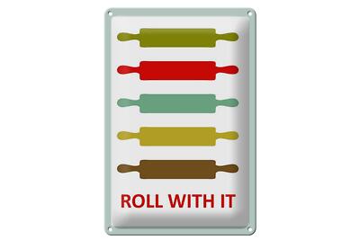 Blechschild Küche 20x30 cm Nudelholz Rolling pin roll with Deko Schild