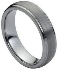 6mm Tungsten Carbide Brushed Center Stepped Edge Wedding Band Ring