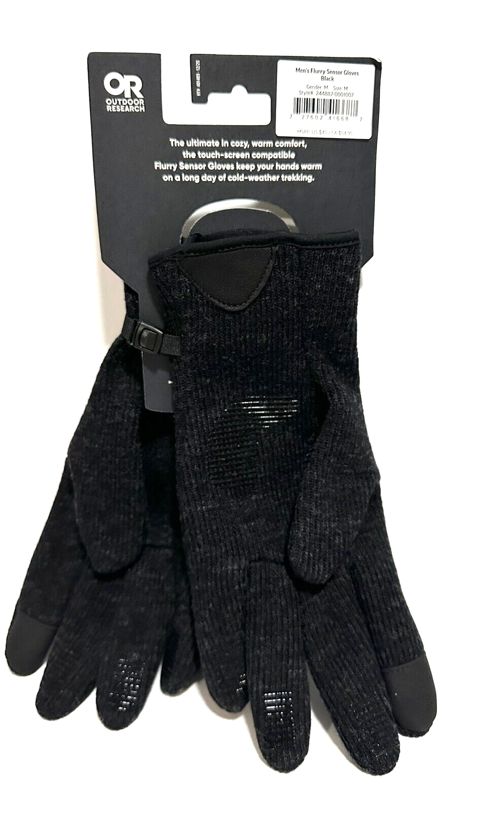 Outdoor Research Mens M Flurry Sensor Gloves Touch Screen Compatible Wool Blend