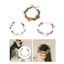 Flower Wreath Headband Bridal Floral Crown Headdress Women with Ribbon Hair