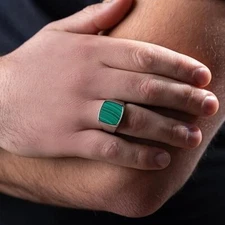 Natural Malachite Ring 925 Sterling Silver Handmade Gemstone Jewelry For Women's