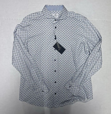  285 New EMANUEL BERG Modern Fit Men's Size Large L Blue Stretch Button Front