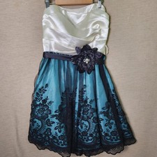 Strapless Teal Black Lace Satin Party Dress with Flower, Size 9 Whimsigoth