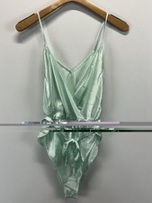 Vtg Victorias Secret Satin Bodysuit Womens M Mint Green Crown Label 80s Made USA