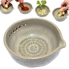 Handmade Garlic Grater X Herb Bowl,2-In-1 Pottery Herb Stripper Bowl