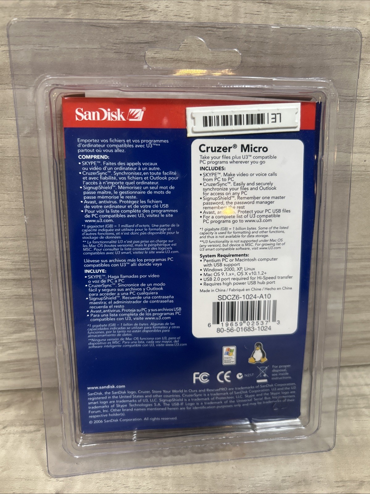 Memoria USB retráctil SanDisk Cruzer Micro 1.0 GB nueva sellada, imagen 2