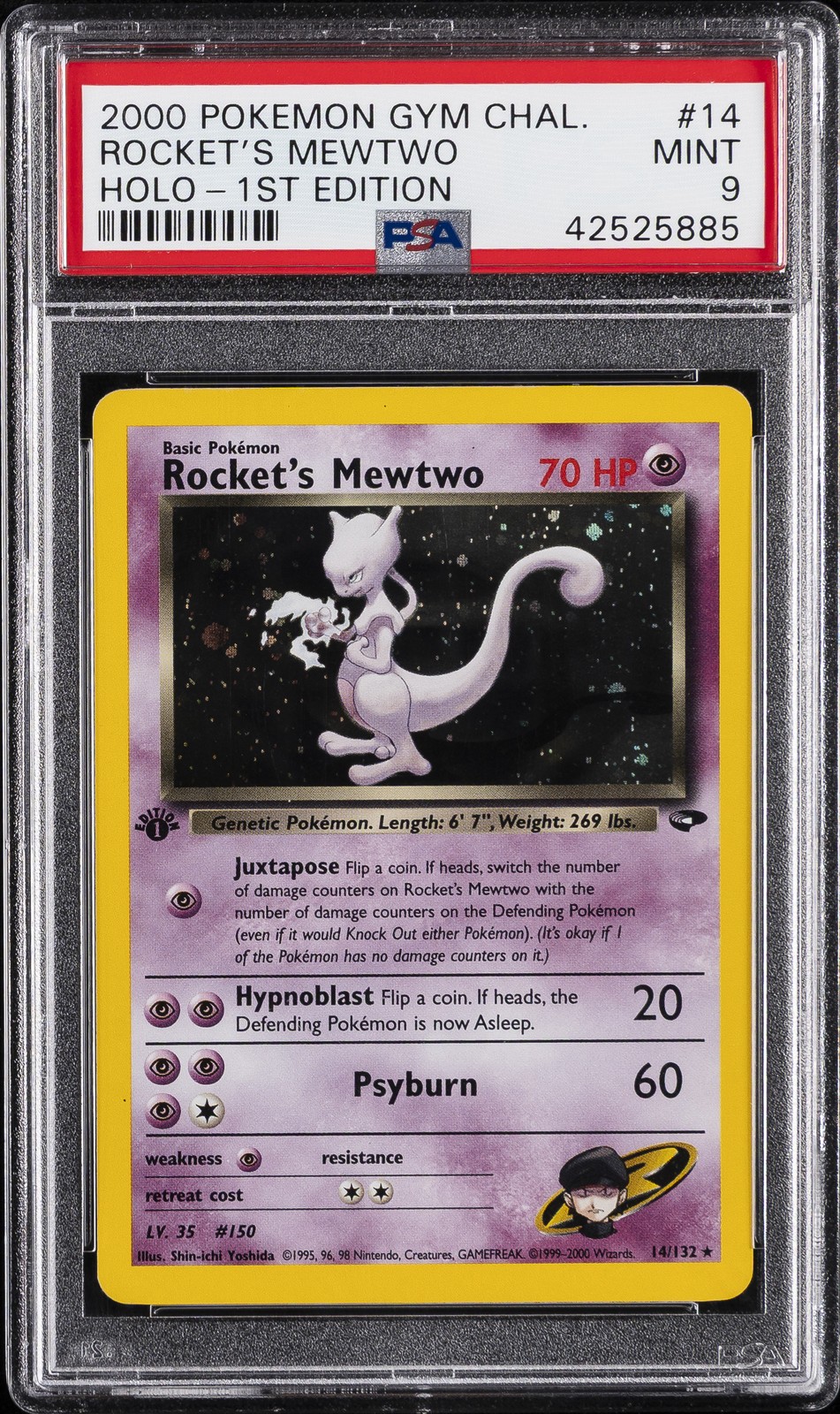 2000 POKEMON GYM CHALLENGE HOLO-1ST ED #14 ROCKET'S MEWTWO PSA 9