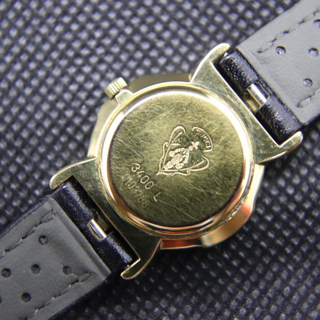 Gucci 3400L Watch Ladies 22mm Black Round Vintage Gold Swiss Made