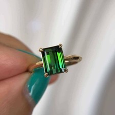 4 Ct Emerald Cut Simulated Green Emerald Wedding Ring In 14k Yellow Gold Plated