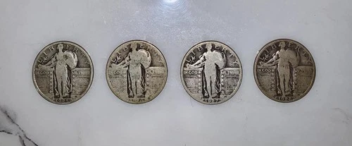 Lot of 4 - Standing Liberty Quarters (1925-1928) 90% Silver