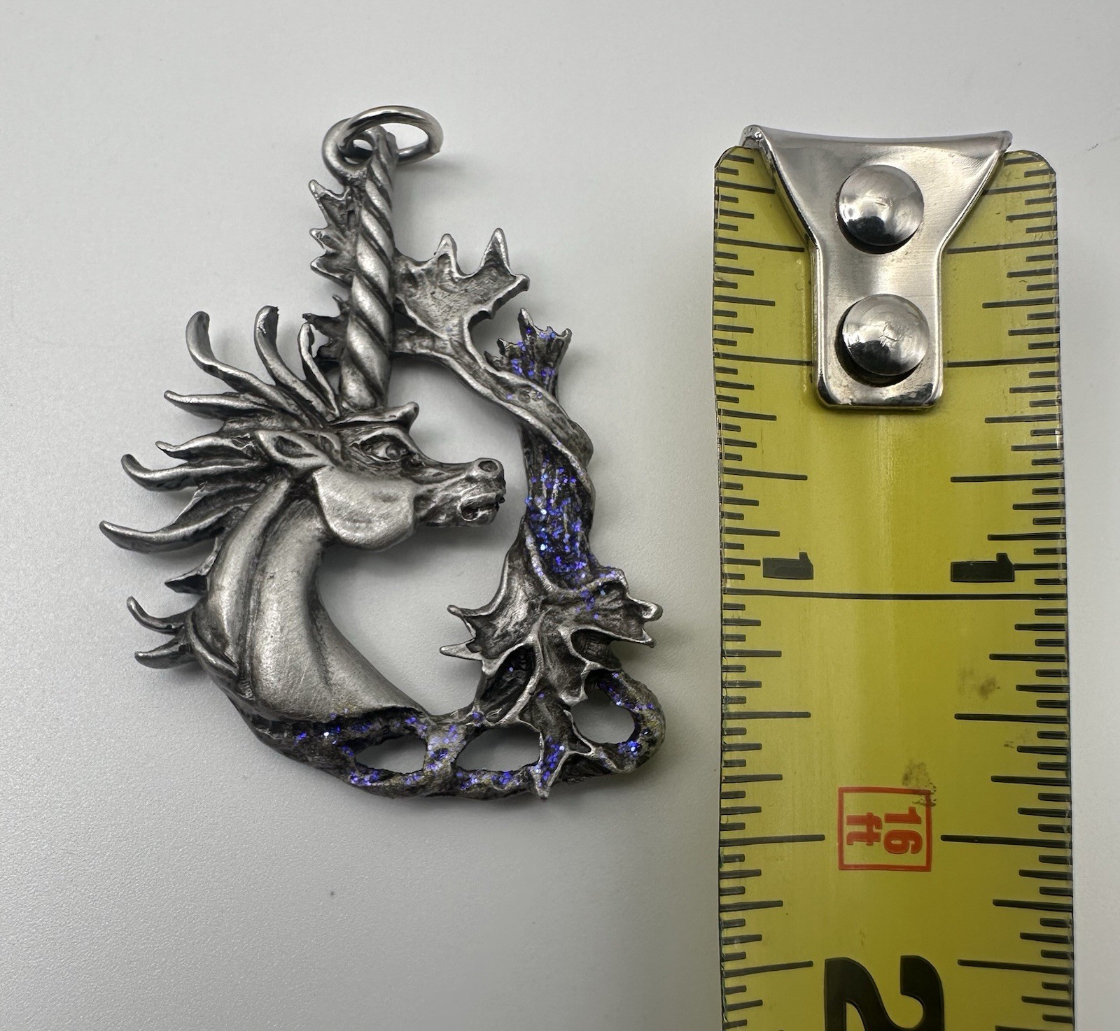 Vintage JJ Silver-Tone Unicorn Pendant Glitter Accents Mythical Design Jewelry