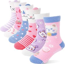 Kids Girls Toddlers Fuzzy Grips Socks with Grippers Non Slip 4-7 Years Unicorn