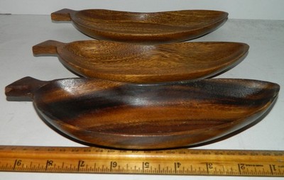 Monkey Pod Wood Banana Serving Tray Candy Dish Set of 3 Made in the Philippines
