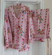 Nick and Nora Vintage VGUC Sock Monkey Elves On Candy Canes 100%Cotton Flannel 