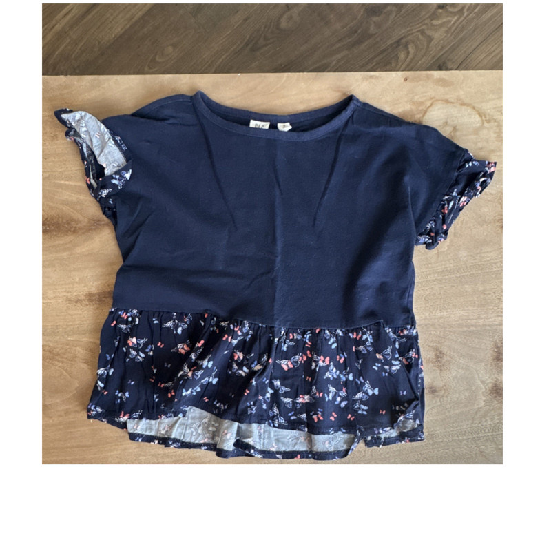 Gap Girls Navy Floral Ruffle T-Shirt Crew Neck Short Sleeve Size M (8)