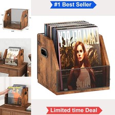 Vinyl Record Storage Crate Metal Wood LP Holder Holds 60 Albums With Handles