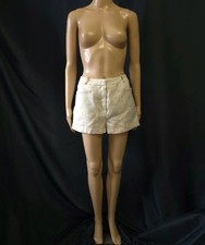 HIGHLAND QUEEN Vintage 1960s Tailored ECRU LINEN SHORT SHORTS w/Pockets M/L