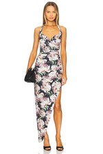 260$ Norma Kamali Cayla Side Draped Gown Maxi Dress Women's Size M Peony