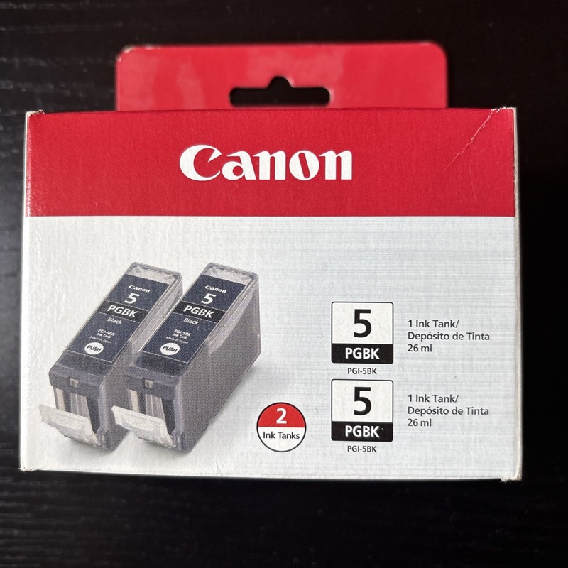 2PK Genuine Canon 5 Black Ink Cartridges PGBK TWIN PACK- NEW!