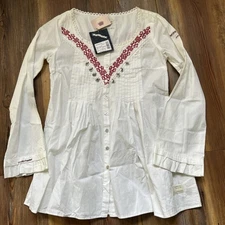 Y2K Odd Molly embroidered prairie blouse 100% Cotton NWT Red White Beautiful