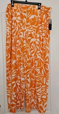 Soho Apparel LTD Orange/ White Leaf Wide Leg Pants 3X Drawstring NWT 1022