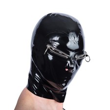 Latex Gummi Mask Fetish Eyes Mouth Zippers Hood Natural Rubber Mask Fetish BDSM