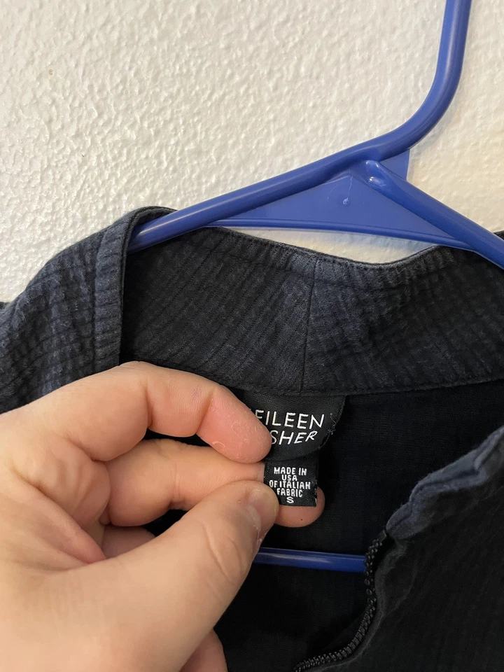 Chaqueta Eileen Fisher Para Mujer Pequeña Negra Algodón Cuello Simulado Manga Larga Cremallera Completa Foto 2 de 4