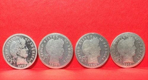 (4) BARBER LIBERTY HEAD QUARTERS  ($.25¢)  MISC. DATES / 90% SILVER  (03)