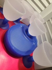 Vtg Tupperware Blue Snackatizer Plates Frosted Goblets Party Set 12pc
