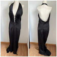 Aspeed Black Halter Formal Gown Evening Dress Prom Wedding Satin Size Medium