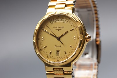 [Near MINT] Longines Conquest L163.2 33mm Gold Dial Day/Date Quartz Herrenuhr