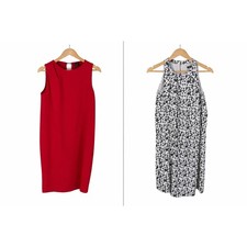 BUNDLE MNG (2) Sheath Dress Cherry Red Printed Keyhole Back Size XS/4 Careerwear