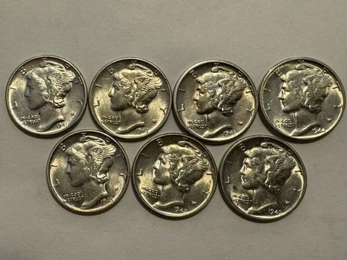 7 AU/BU Mercury Dimes – Very Nice (E24)