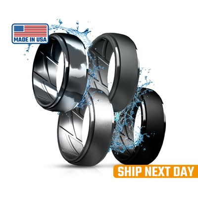 #ad #ad 4 Silicone Rings Pack Men – Black Gray Silver Camo – Wedding Band Gym Work $13.99