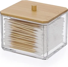 Acrylic Q-Tip Holder Dispenser with Lid Clear Plastic Bathroom Canisters Square