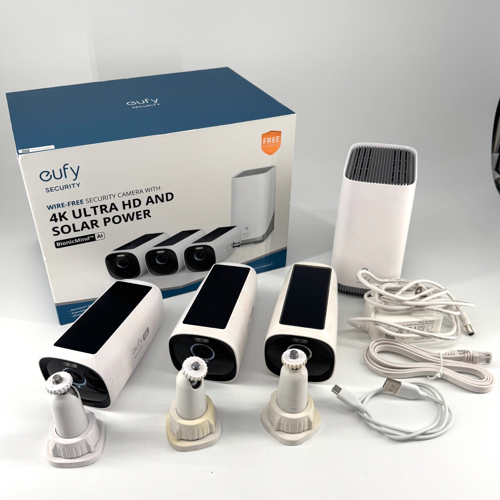 EufyCam 3, 3-Outdoor Wireless 4K Solar Powered Security Cameras w/ HomeBase 3