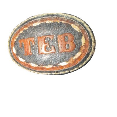 Vintage Tooled Leather Personalized Belt Buckle, Initials  TEB  Monogramed