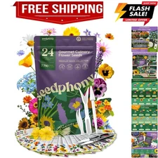 24 Gourmet Culinary Flower Seeds Variety Pack - 7,790+ Non-GMO Heirloom Flowe...