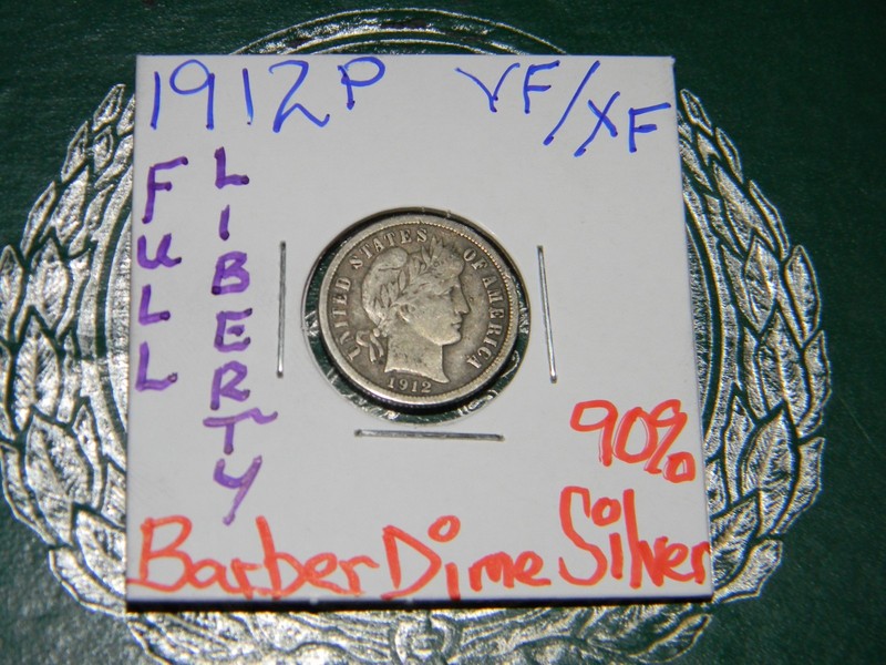 1912-P Barber Dime 90% Silver ^^ Very Fine Condition-FULL LIBERTY!!