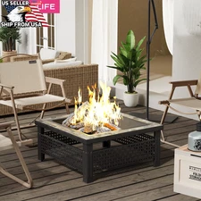 28" Outdoor Propane Fire Pit Table with Lid, Poker Firepit for Yard Garden Patio