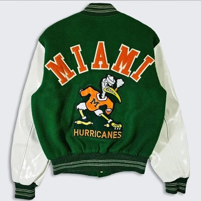 Green & White Men's Varsity Jacket Wool Body Bomber Jacket Real Leather Sleeves