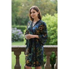 Liquid Leopard" Premium 100 Pure Silk Kimono Robe Luxury Lounge Duster