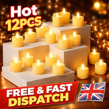 12PCS Flameless LED Tea Lights Flickering Votive Candles Lamp Battery Operated